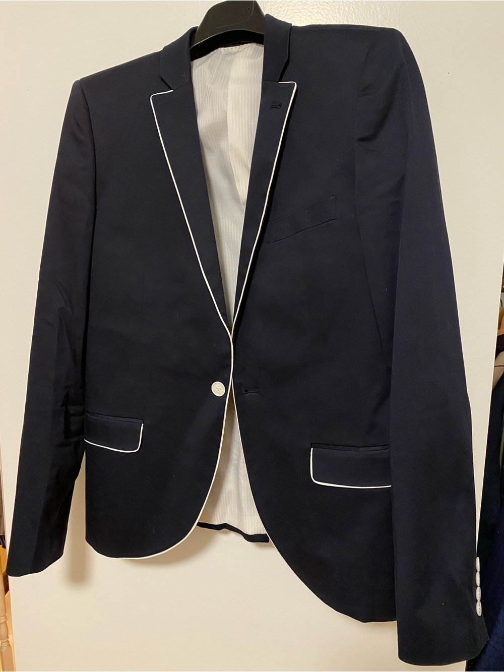 Topman Navy Blazer with White Piping